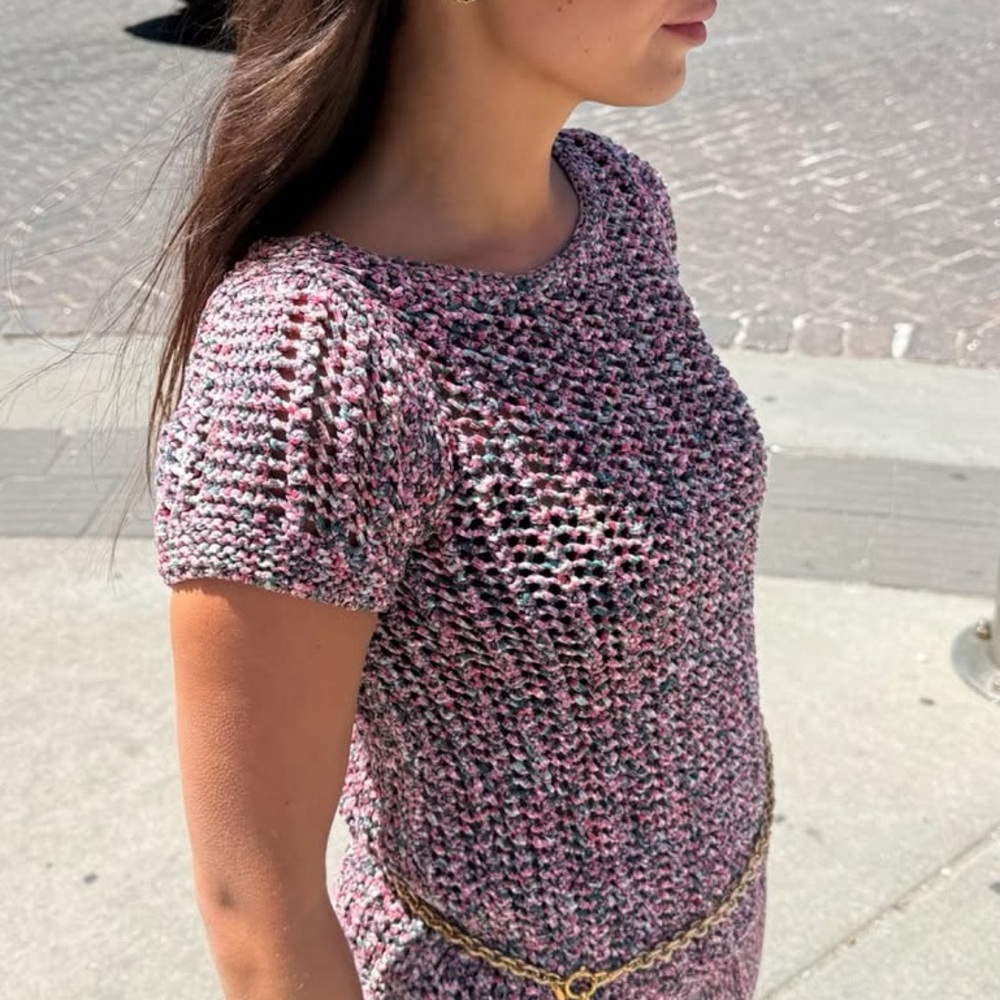 CHANEL Woven Knit Short Sleeve Sweater